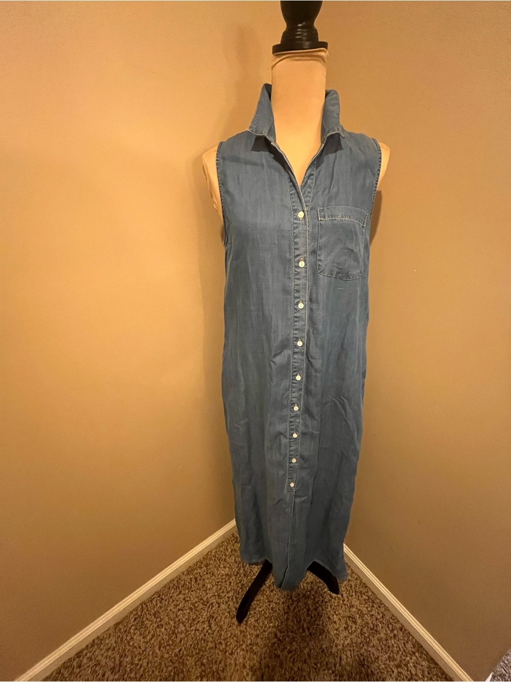 Easel Chambray button front collared long midi Dress, size small